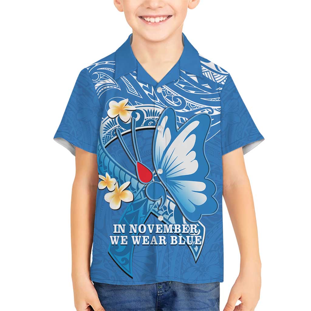 Polynesia Diabetes Awareness Month Family Matching Puletasi and Hawaiian Shirt In November We Wear Blue LT14 Son's Shirt Blue - Polynesian Pride