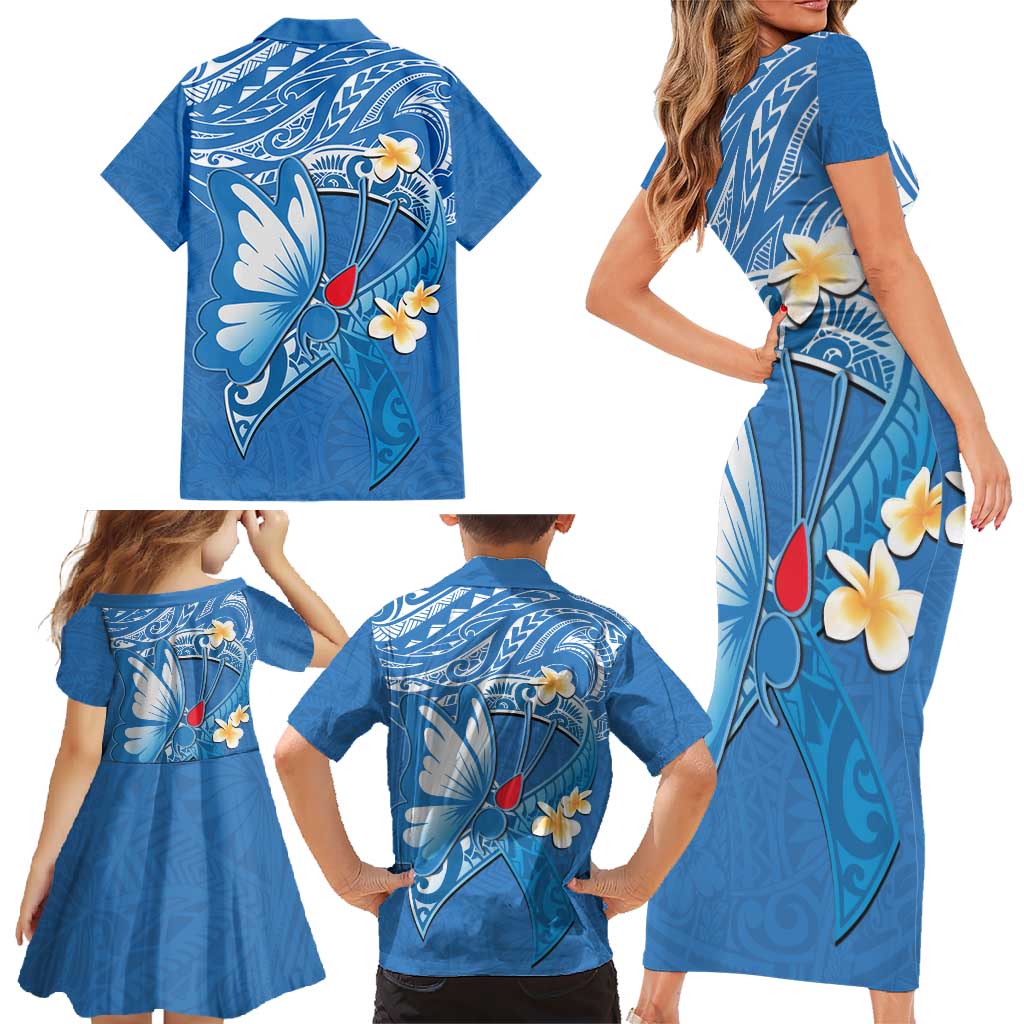 Polynesia Diabetes Awareness Month Family Matching Short Sleeve Bodycon Dress and Hawaiian Shirt In November We Wear Blue LT14 - Polynesian Pride