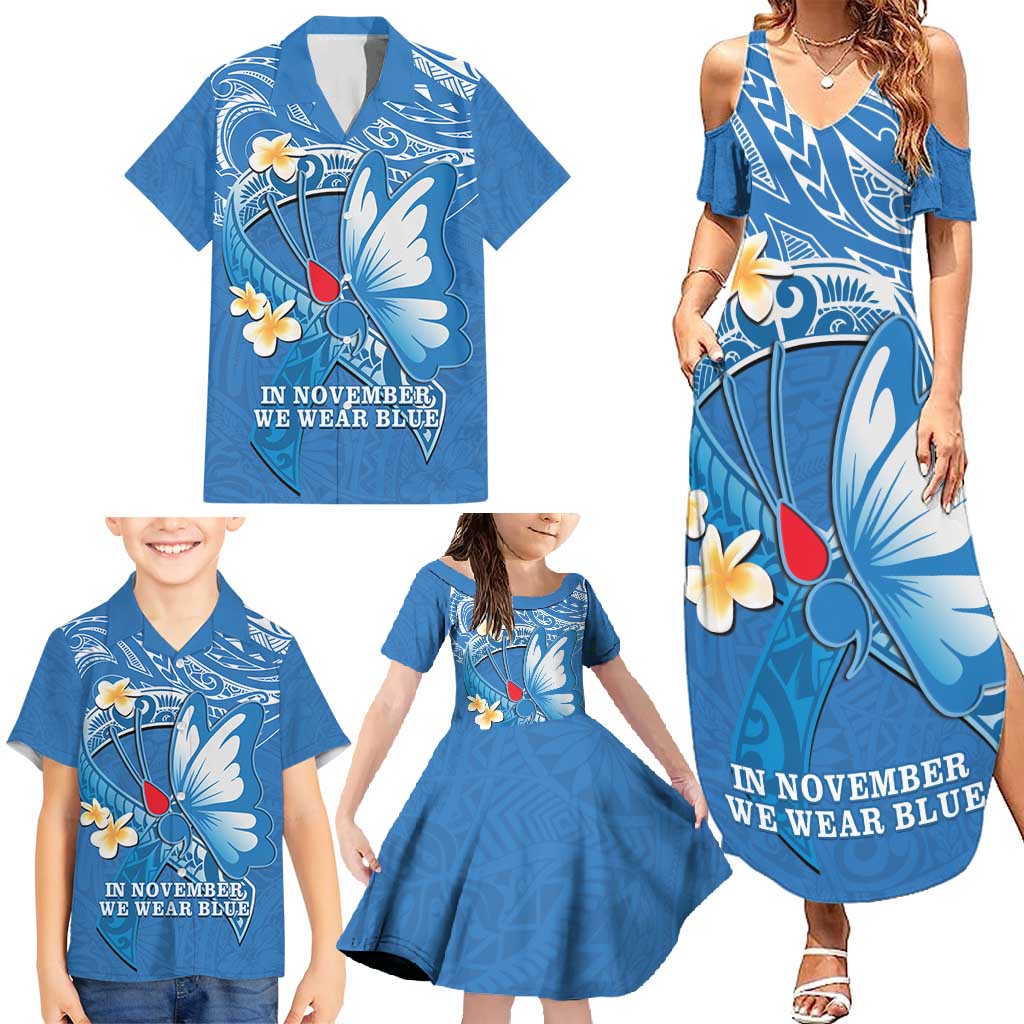 Polynesia Diabetes Awareness Month Family Matching Summer Maxi Dress and Hawaiian Shirt In November We Wear Blue LT14 - Polynesian Pride