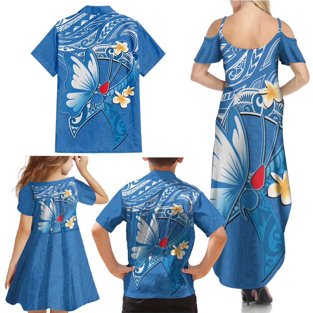Polynesia Diabetes Awareness Month Family Matching Summer Maxi Dress and Hawaiian Shirt In November We Wear Blue LT14 - Polynesian Pride