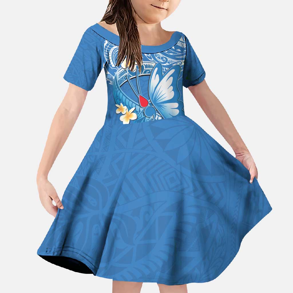 Polynesia Diabetes Awareness Month Family Matching Tank Maxi Dress and Hawaiian Shirt In November We Wear Blue LT14 Daughter's Dress Blue - Polynesian Pride