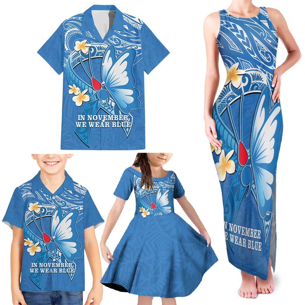 Polynesia Diabetes Awareness Month Family Matching Tank Maxi Dress and Hawaiian Shirt In November We Wear Blue LT14 - Polynesian Pride