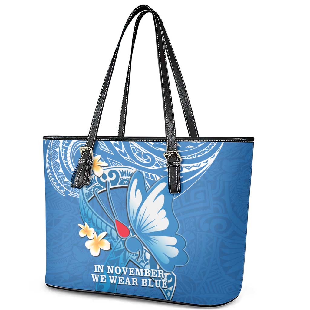 Polynesia Diabetes Awareness Month Leather Tote Bag In November We Wear Blue