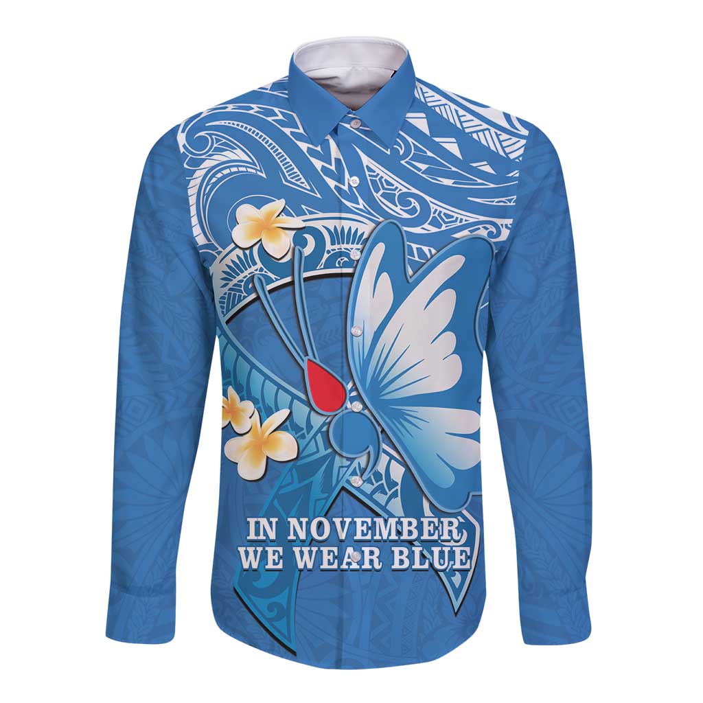 Polynesia Diabetes Awareness Month Long Sleeve Button Shirt In November We Wear Blue LT14 Unisex Blue - Polynesian Pride