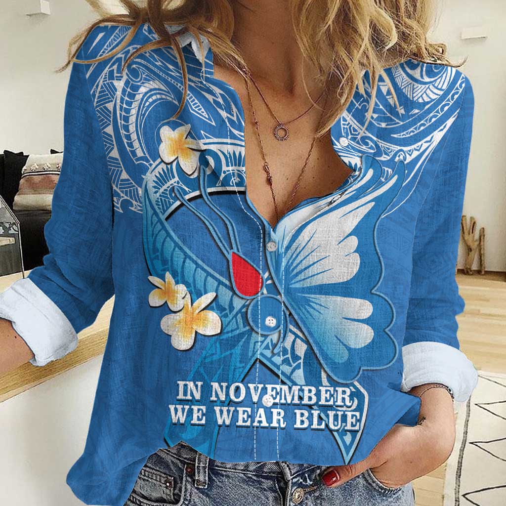 Polynesia Diabetes Awareness Month Women Casual Shirt In November We Wear Blue LT14 Female Blue - Polynesian Pride