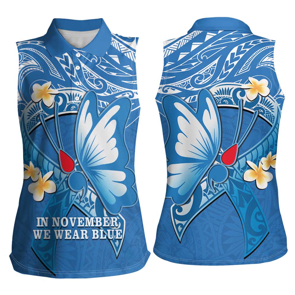 Polynesia Diabetes Awareness Month Women Sleeveless Polo Shirt In November We Wear Blue