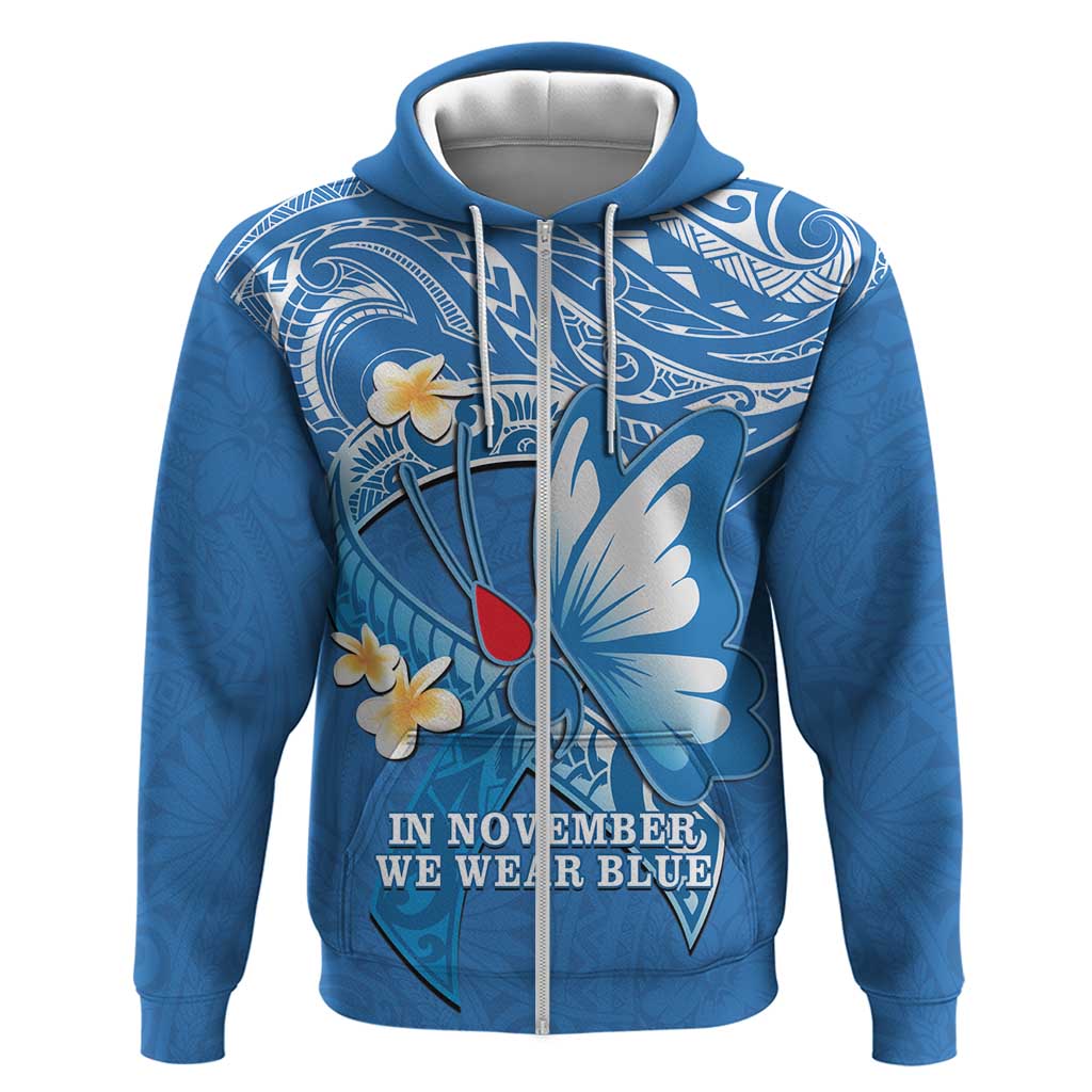 Polynesia Diabetes Awareness Month Zip Hoodie In November We Wear Blue LT14 Zip Hoodie Blue - Polynesian Pride