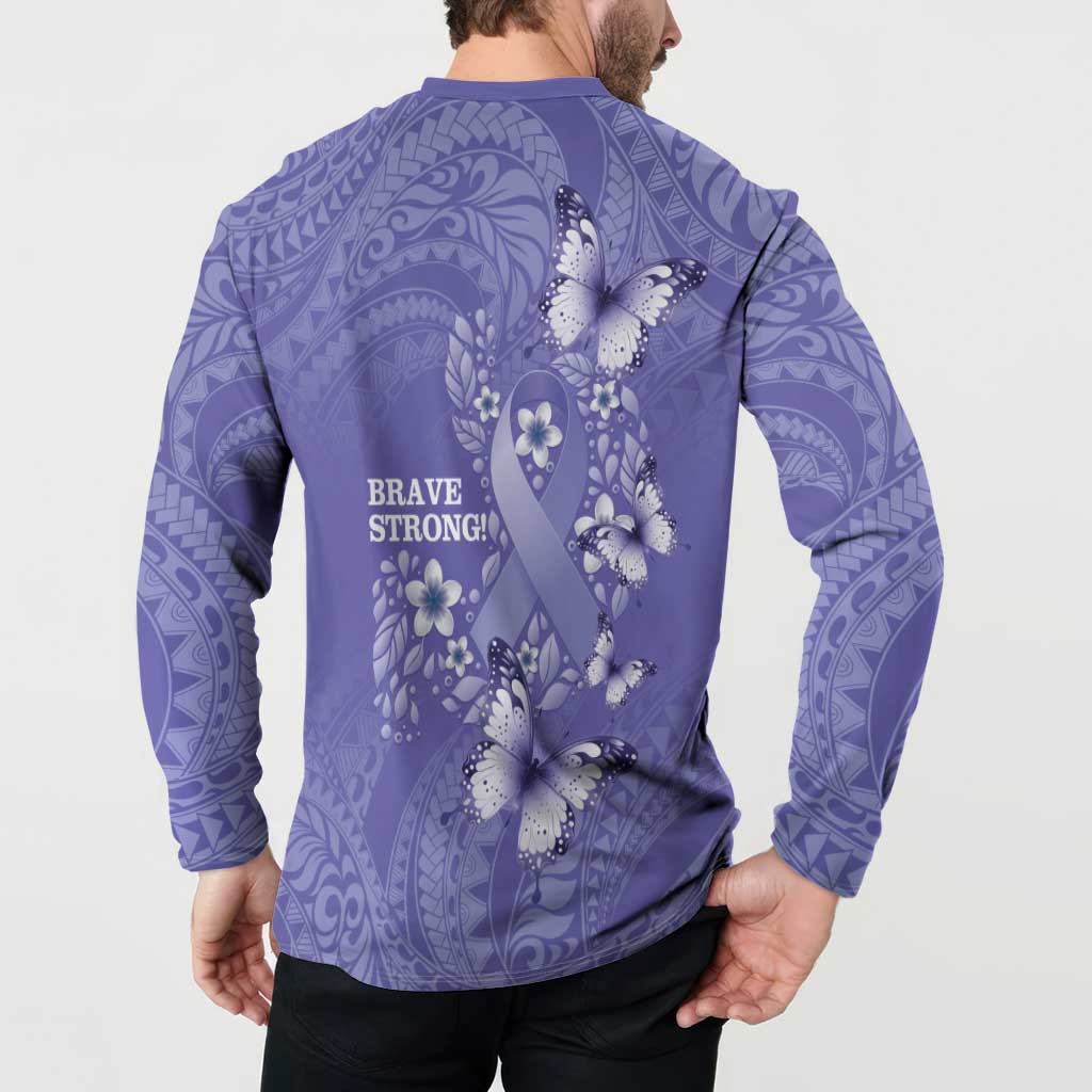 Polynesia Stomach Cancer Awareness Button Sweatshirt Periwinkle Ribbon Brave Strong!