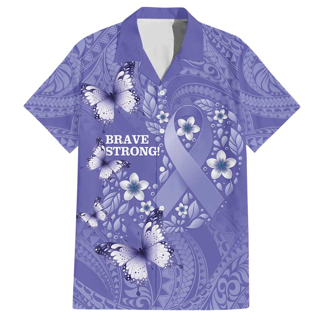 Polynesia Stomach Cancer Awareness Family Matching Long Sleeve Bodycon Dress and Hawaiian Shirt Periwinkle Ribbon Brave Strong! LT14 Dad's Shirt - Short Sleeve Periwinkle - Polynesian Pride