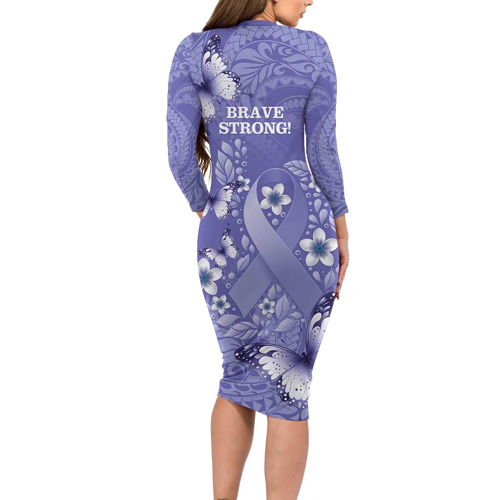 Polynesia Stomach Cancer Awareness Family Matching Long Sleeve Bodycon Dress and Hawaiian Shirt Periwinkle Ribbon Brave Strong! LT14 - Polynesian Pride