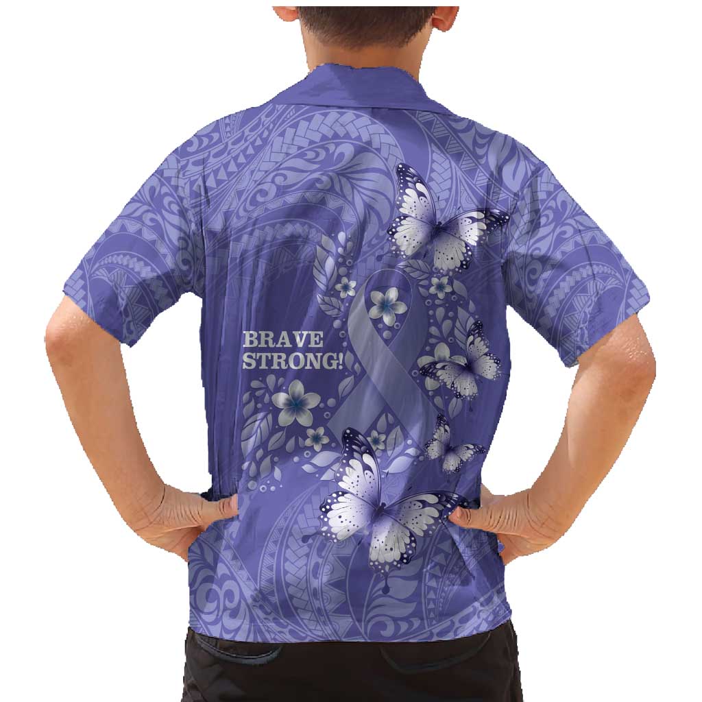 Polynesia Stomach Cancer Awareness Family Matching Mermaid Dress and Hawaiian Shirt Periwinkle Ribbon Brave Strong! LT14 - Polynesian Pride