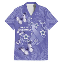 Polynesia Stomach Cancer Awareness Family Matching Mermaid Dress and Hawaiian Shirt Periwinkle Ribbon Brave Strong! LT14 Dad's Shirt - Short Sleeve Periwinkle - Polynesian Pride