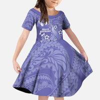 Polynesia Stomach Cancer Awareness Family Matching Off Shoulder Maxi Dress and Hawaiian Shirt Periwinkle Ribbon Brave Strong! LT14 Daughter's Dress Periwinkle - Polynesian Pride