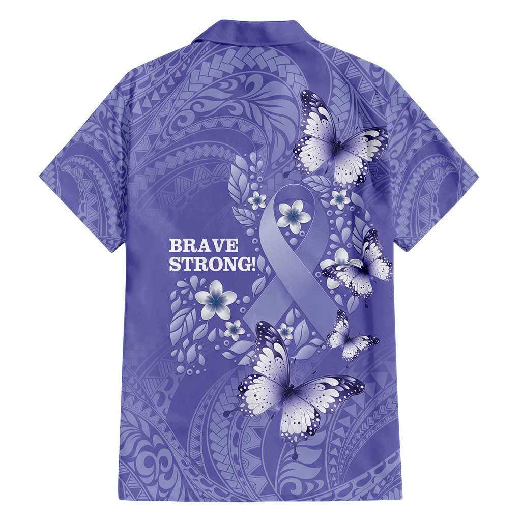 Polynesia Stomach Cancer Awareness Family Matching Off Shoulder Maxi Dress and Hawaiian Shirt Periwinkle Ribbon Brave Strong! LT14 - Polynesian Pride