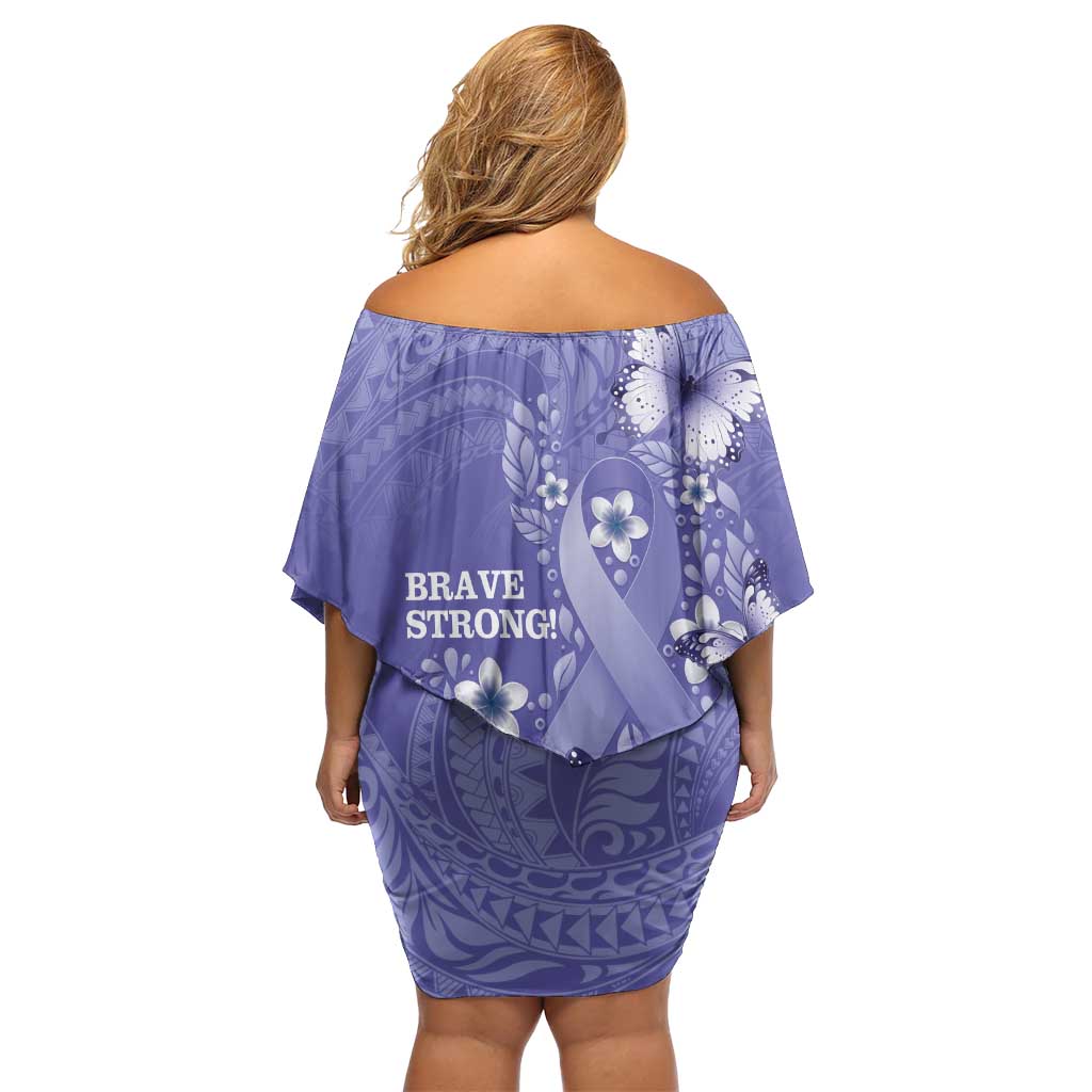 Polynesia Stomach Cancer Awareness Family Matching Off Shoulder Short Dress and Hawaiian Shirt Periwinkle Ribbon Brave Strong! LT14 - Polynesian Pride