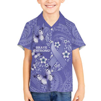 Polynesia Stomach Cancer Awareness Family Matching Off Shoulder Short Dress and Hawaiian Shirt Periwinkle Ribbon Brave Strong! LT14 Son's Shirt Periwinkle - Polynesian Pride