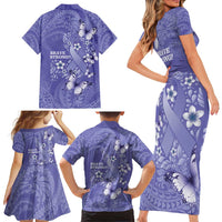 Polynesia Stomach Cancer Awareness Family Matching Short Sleeve Bodycon Dress and Hawaiian Shirt Periwinkle Ribbon Brave Strong! LT14 - Polynesian Pride