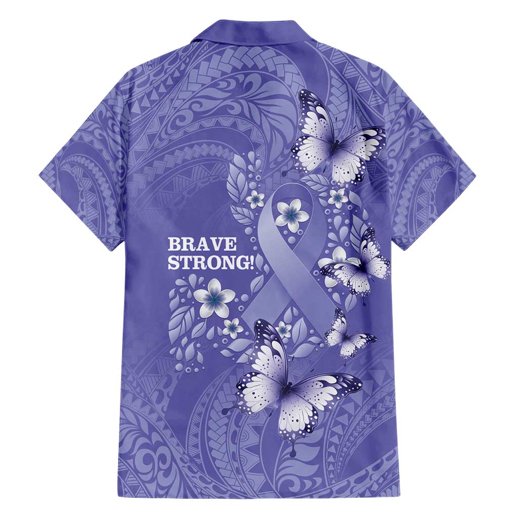 Polynesia Stomach Cancer Awareness Family Matching Short Sleeve Bodycon Dress and Hawaiian Shirt Periwinkle Ribbon Brave Strong! LT14 - Polynesian Pride