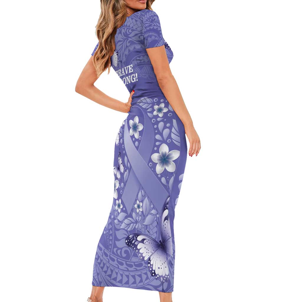Polynesia Stomach Cancer Awareness Family Matching Short Sleeve Bodycon Dress and Hawaiian Shirt Periwinkle Ribbon Brave Strong! LT14 - Polynesian Pride