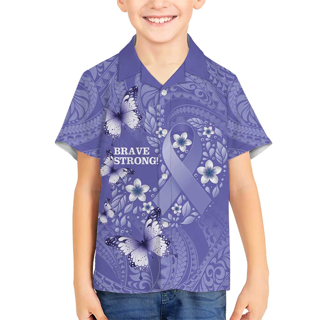 Polynesia Stomach Cancer Awareness Family Matching Short Sleeve Bodycon Dress and Hawaiian Shirt Periwinkle Ribbon Brave Strong! LT14 Son's Shirt Periwinkle - Polynesian Pride