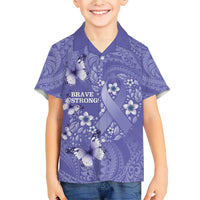 Polynesia Stomach Cancer Awareness Family Matching Short Sleeve Bodycon Dress and Hawaiian Shirt Periwinkle Ribbon Brave Strong! LT14 Son's Shirt Periwinkle - Polynesian Pride