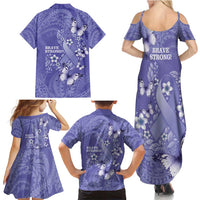 Polynesia Stomach Cancer Awareness Family Matching Summer Maxi Dress and Hawaiian Shirt Periwinkle Ribbon Brave Strong! LT14 - Polynesian Pride