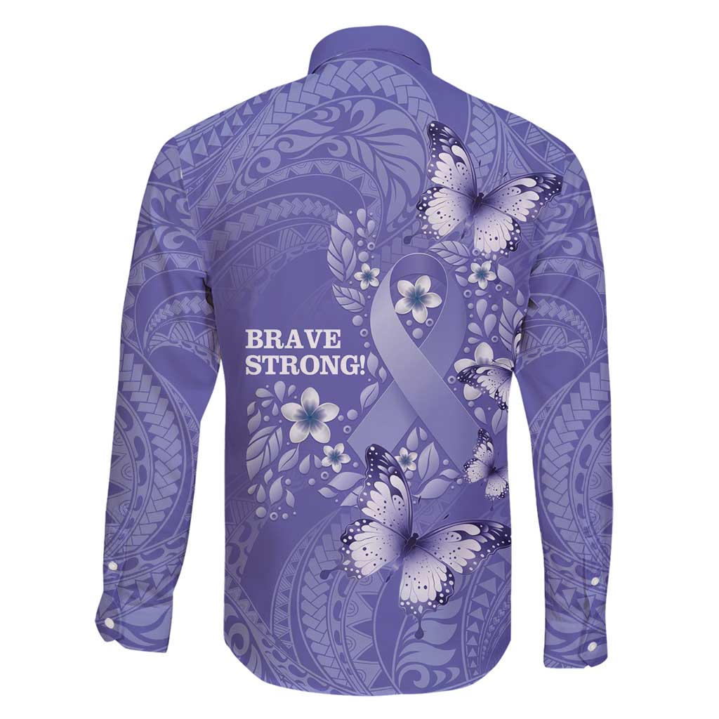 Polynesia Stomach Cancer Awareness Family Matching Summer Maxi Dress and Hawaiian Shirt Periwinkle Ribbon Brave Strong! LT14 - Polynesian Pride