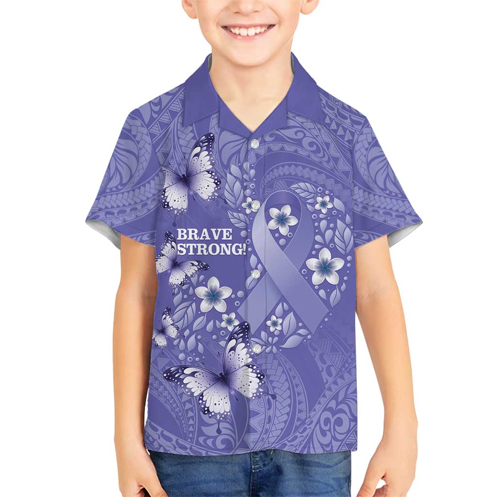 Polynesia Stomach Cancer Awareness Family Matching Summer Maxi Dress and Hawaiian Shirt Periwinkle Ribbon Brave Strong! LT14 Son's Shirt Periwinkle - Polynesian Pride