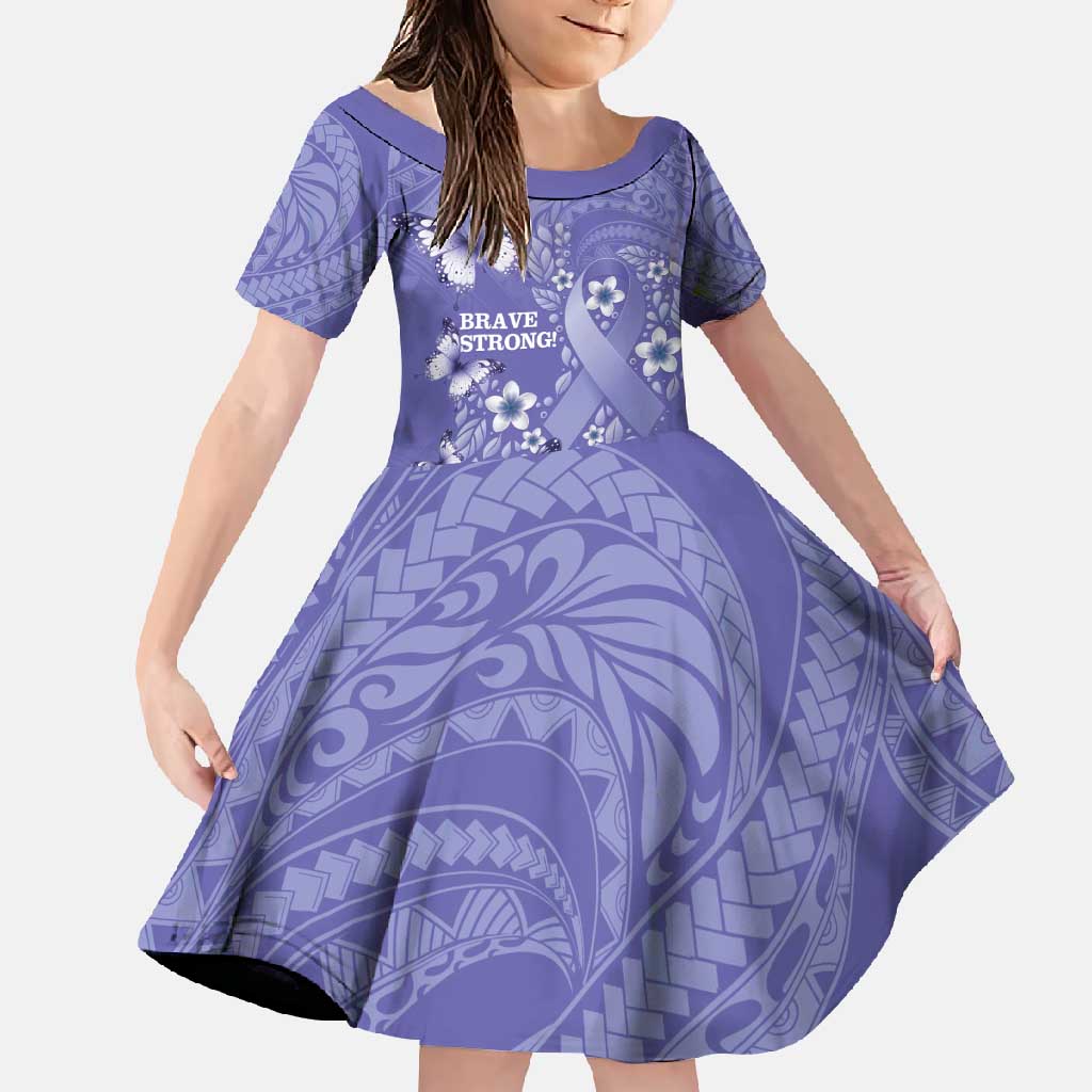Polynesia Stomach Cancer Awareness Family Matching Tank Maxi Dress and Hawaiian Shirt Periwinkle Ribbon Brave Strong! LT14 Daughter's Dress Periwinkle - Polynesian Pride