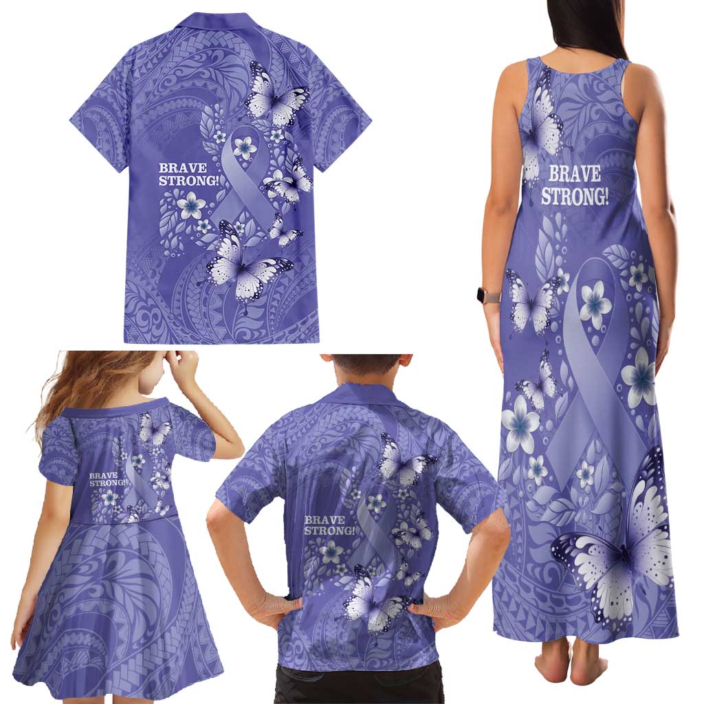 Polynesia Stomach Cancer Awareness Family Matching Tank Maxi Dress and Hawaiian Shirt Periwinkle Ribbon Brave Strong! LT14 - Polynesian Pride