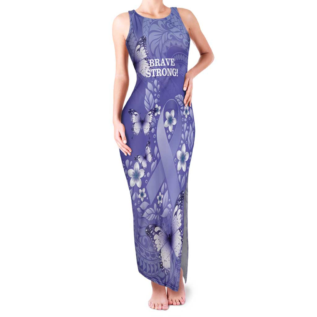 Polynesia Stomach Cancer Awareness Family Matching Tank Maxi Dress and Hawaiian Shirt Periwinkle Ribbon Brave Strong! LT14 Mom's Dress Periwinkle - Polynesian Pride