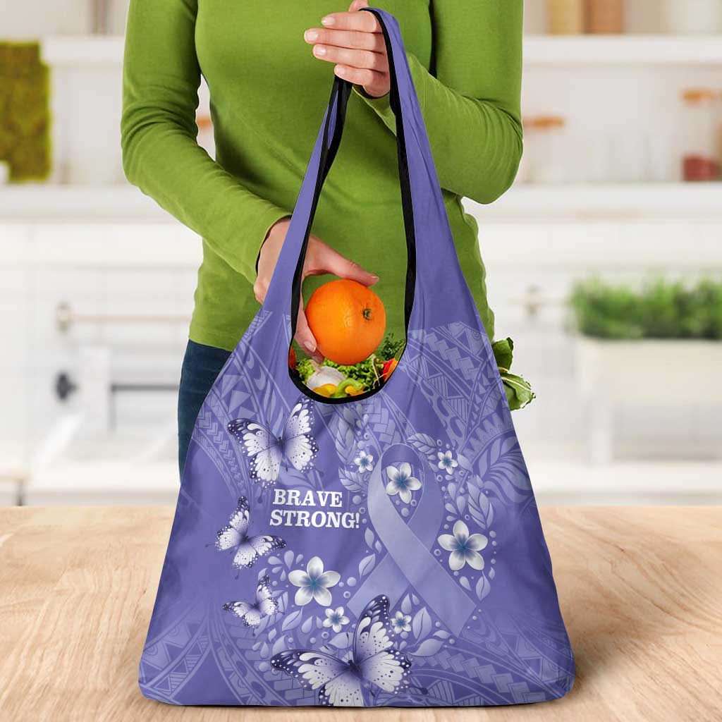Polynesia Stomach Cancer Awareness Grocery Bag Periwinkle Ribbon Brave Strong!