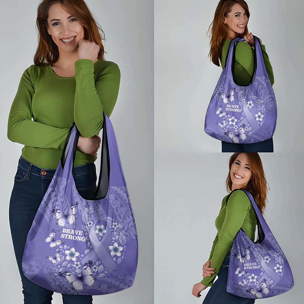 Polynesia Stomach Cancer Awareness Grocery Bag Periwinkle Ribbon Brave Strong!