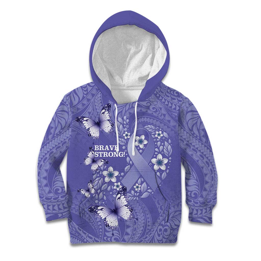 Polynesia Stomach Cancer Awareness Kid Hoodie Periwinkle Ribbon Brave Strong! LT14 Hoodie Periwinkle - Polynesian Pride