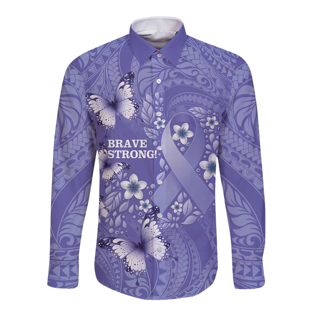 Polynesia Stomach Cancer Awareness Long Sleeve Button Shirt Periwinkle Ribbon Brave Strong! LT14 Unisex Periwinkle - Polynesian Pride