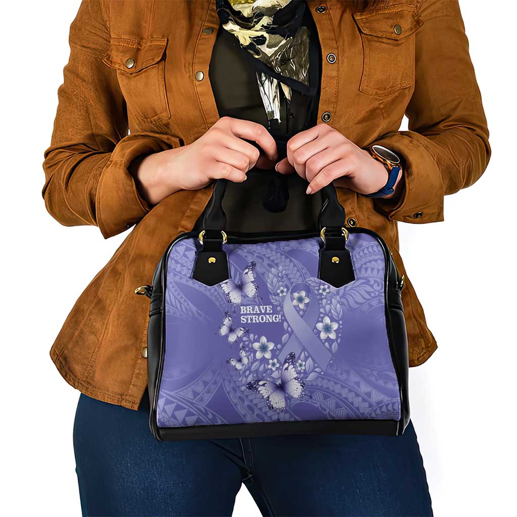 Polynesia Stomach Cancer Awareness Shoulder Handbag Periwinkle Ribbon Brave Strong!