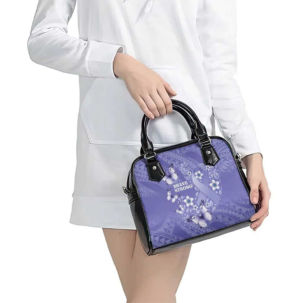 Polynesia Stomach Cancer Awareness Shoulder Handbag Periwinkle Ribbon Brave Strong!