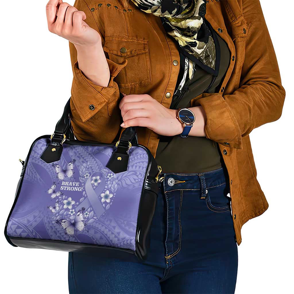 Polynesia Stomach Cancer Awareness Shoulder Handbag Periwinkle Ribbon Brave Strong!