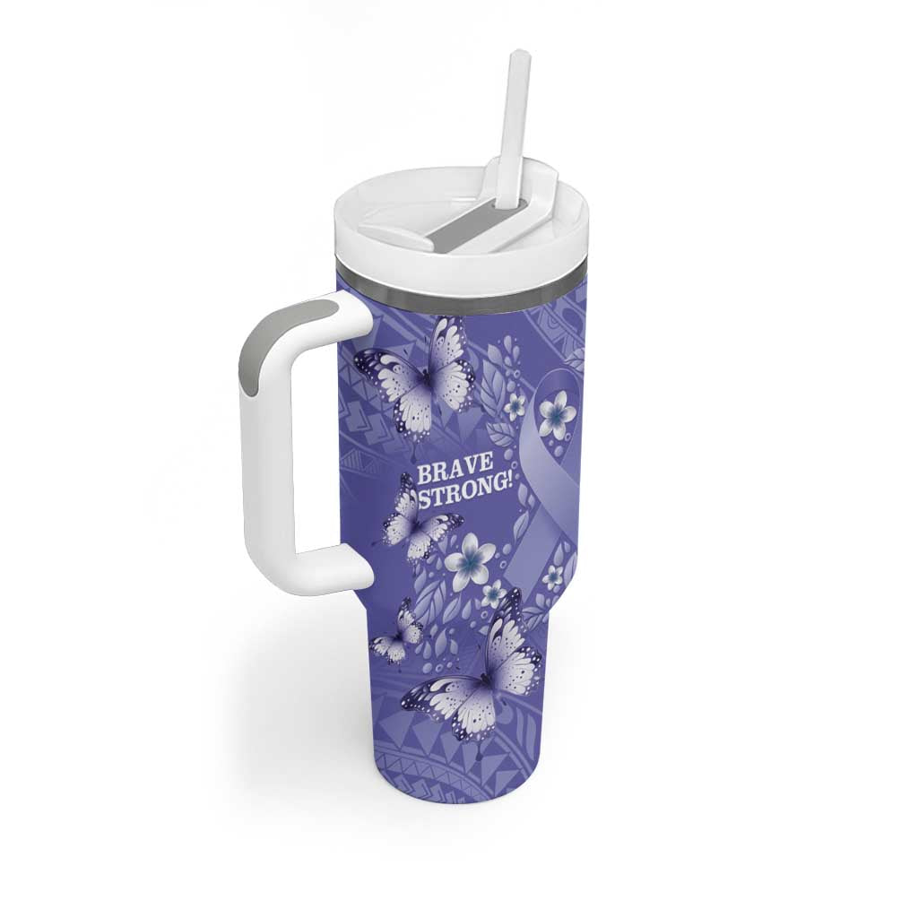 Polynesia Stomach Cancer Awareness Tumbler With Handle Periwinkle Ribbon Brave Strong!
