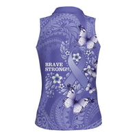 Polynesia Stomach Cancer Awareness Women Sleeveless Polo Shirt Periwinkle Ribbon Brave Strong!