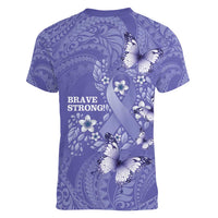 Polynesia Stomach Cancer Awareness Women V-Neck T-Shirt Periwinkle Ribbon Brave Strong!