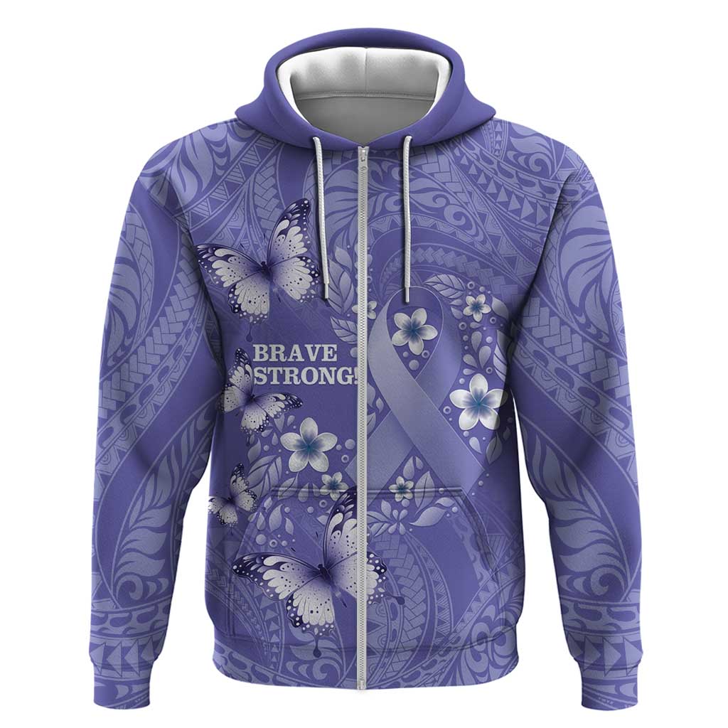 Polynesia Stomach Cancer Awareness Zip Hoodie Periwinkle Ribbon Brave Strong! LT14 Zip Hoodie Periwinkle - Polynesian Pride