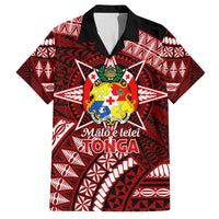 Malo e lelei Tonga Family Matching Off Shoulder Short Dress and Hawaiian Shirt Tongan Ngatu Pattern Red Version LT14 Dad's Shirt - Short Sleeve Red - Polynesian Pride