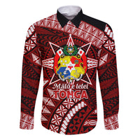 Malo e lelei Tonga Family Matching Off Shoulder Short Dress and Hawaiian Shirt Tongan Ngatu Pattern Red Version LT14 Dad's Shirt - Long Sleeve Red - Polynesian Pride