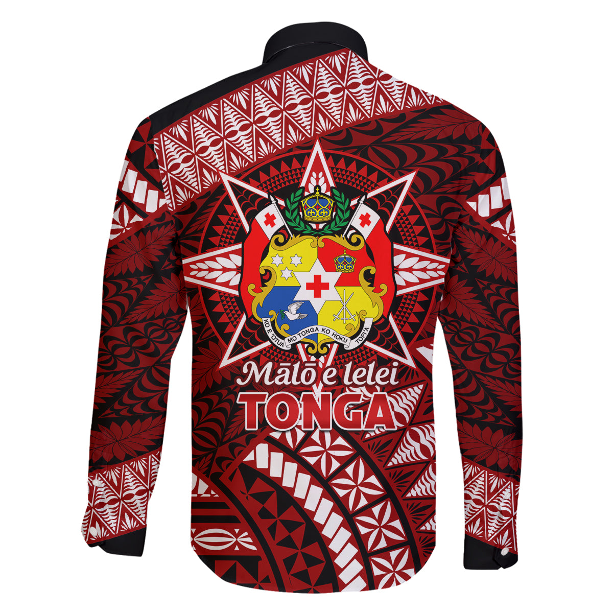 Malo e lelei Tonga Family Matching Off Shoulder Short Dress and Hawaiian Shirt Tongan Ngatu Pattern Red Version LT14 - Polynesian Pride