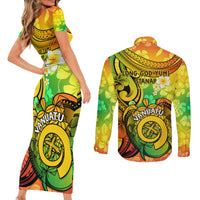 Halo Vanuatu Couples Matching Short Sleeve Bodycon Dress and Long Sleeve Button Shirt Sand Drawing Turtle Polynesian Tropical Flowers LT14 - Polynesian Pride