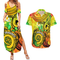 Halo Vanuatu Couples Matching Summer Maxi Dress and Hawaiian Shirt Sand Drawing Turtle Polynesian Tropical Flowers LT14 Reggae - Polynesian Pride