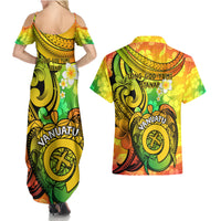 Halo Vanuatu Couples Matching Summer Maxi Dress and Hawaiian Shirt Sand Drawing Turtle Polynesian Tropical Flowers LT14 - Polynesian Pride