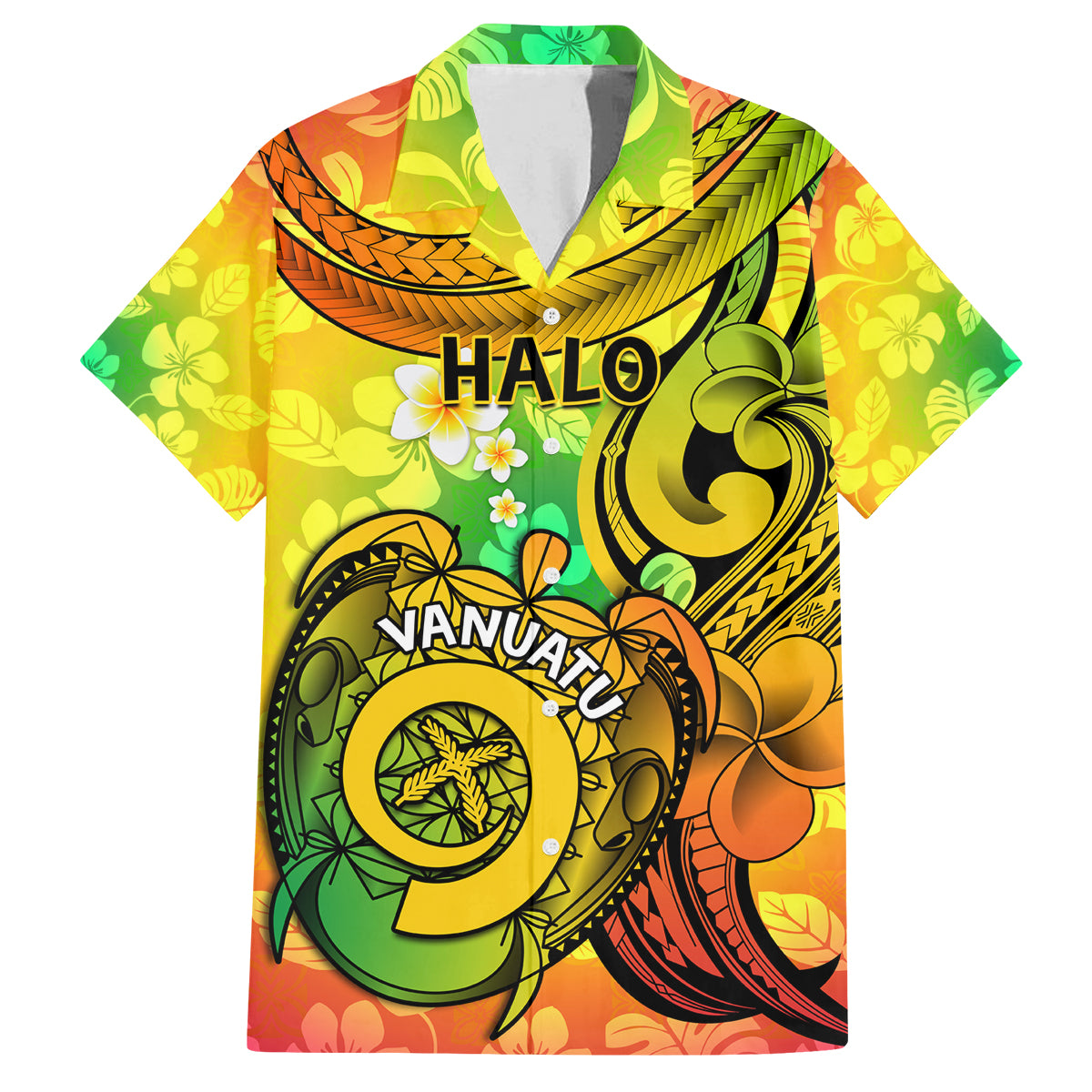 Halo Vanuatu Family Matching Off Shoulder Maxi Dress and Hawaiian Shirt Sand Drawing Turtle Polynesian Tropical Flowers LT14 Dad's Shirt - Short Sleeve Reggae - Polynesian Pride