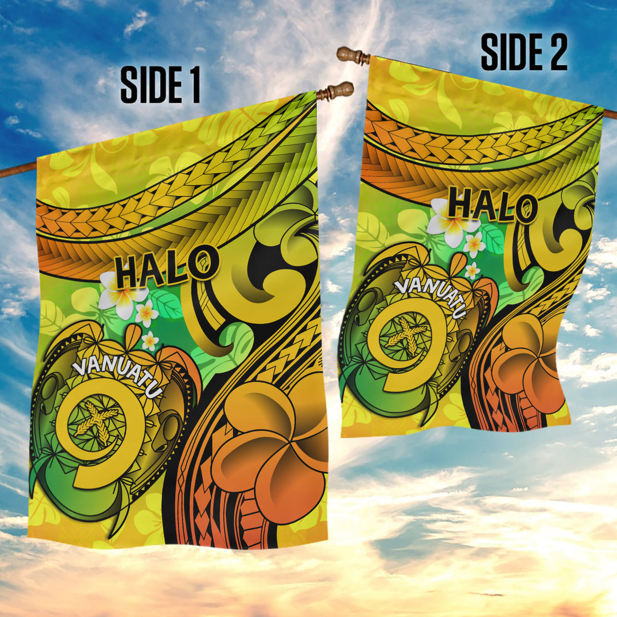 Halo Vanuatu Garden Flag Sand Drawing Turtle Polynesian Tropical Flowers LT14 - Polynesian Pride